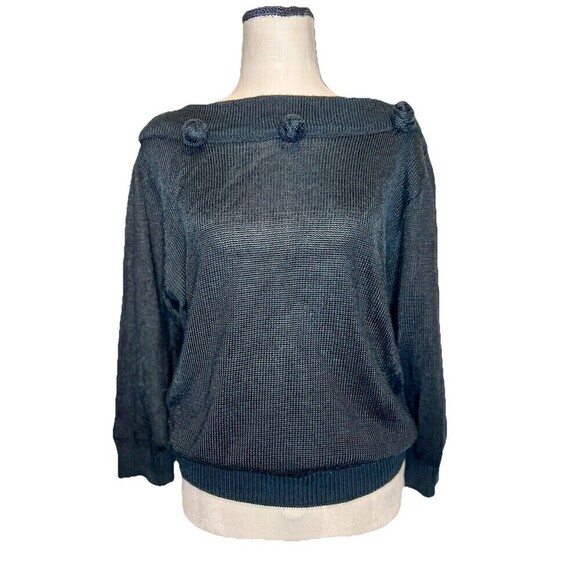 Yves de Valere Black Knit Sweater Vintage Women Fabric‎ Knot Embellish EU 40 - Picture 4 of 9